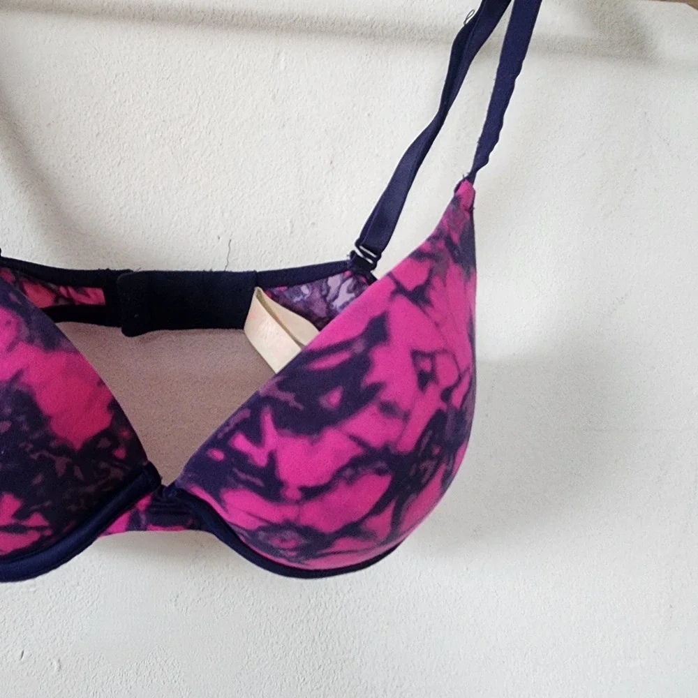 Y2K Victorias Secret Pink Bra Tie Dye Push Up Underwire 32C